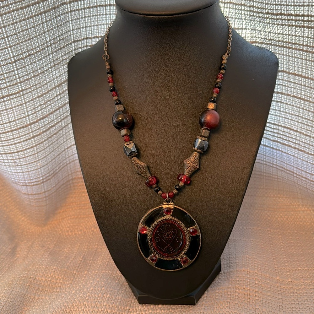 Vintage Metal & Crystal beaded with Medallion Necklace